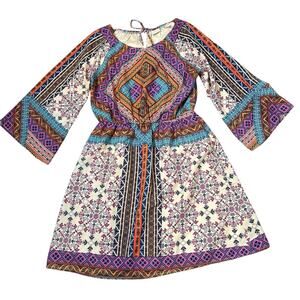 Pink Owl Dress Womens Size S Multicolor Lined Y2K Boho Colorful Retro Feminine